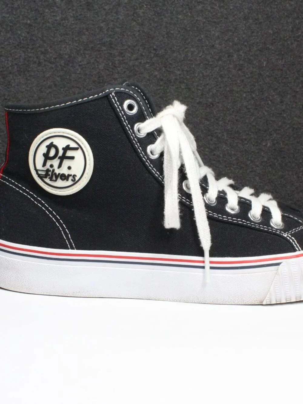 PF Flyers Center Hi Black Canvas High Top Sneakers Rigid Wedge Mens 8 Womens 9.5